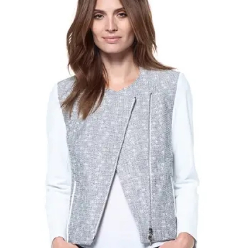 Judith and Charles ‘Jefferson’ Black and White Jacket with White Leather Sleeves